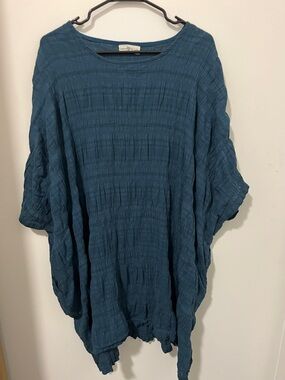 NATURAL LIFE Crinkled Teal Pullover Tunic